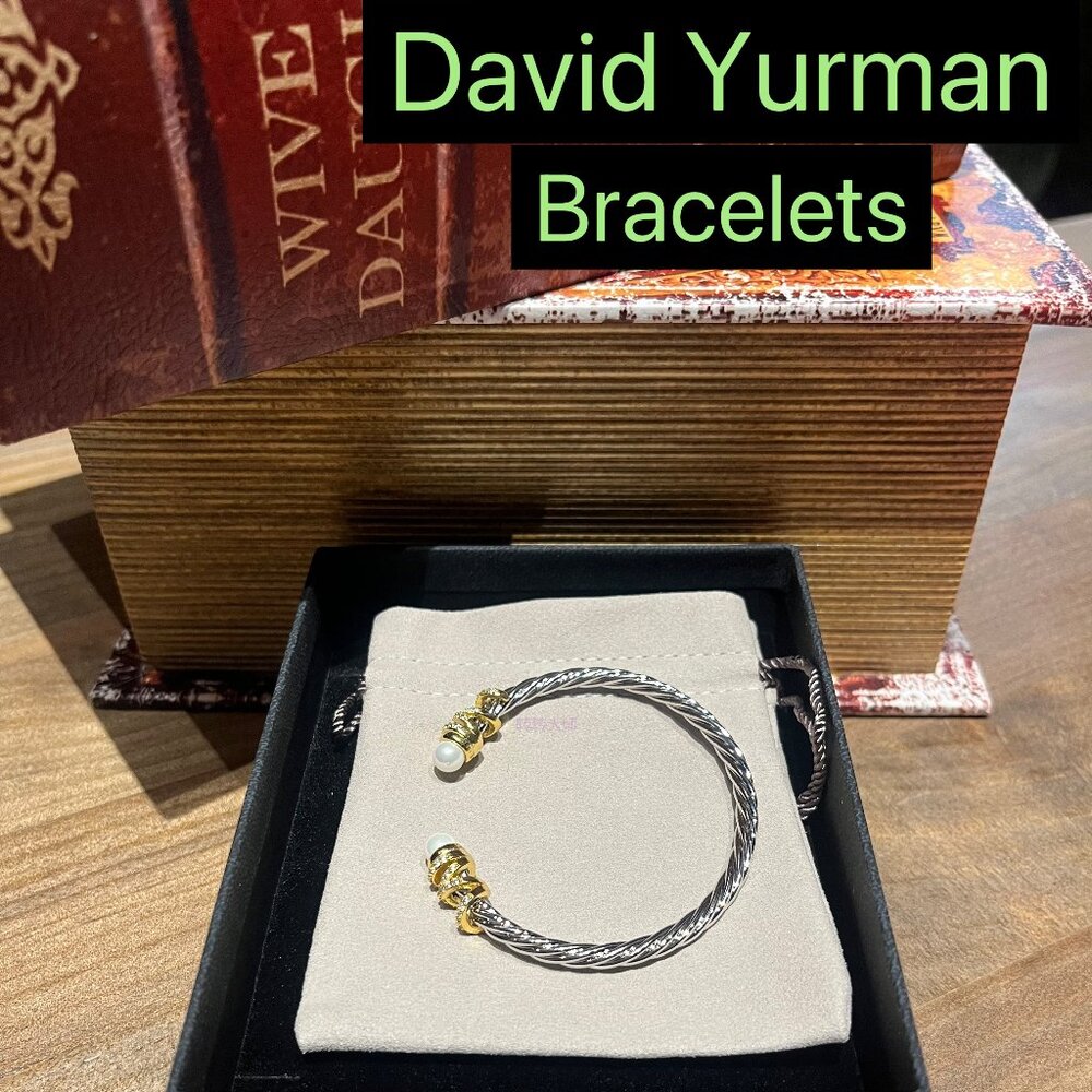 David Yurman 18k Gold Pearl And Diamond Cable Bracelet
